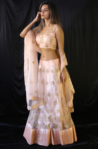 Monticello Peach Mugal Plant Lehenga