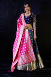 Royal Blue Floral Lehenga with Fuschia Dupatta