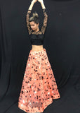 Black & Peach Organza Lehenga