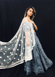 Grey Floral Lehenga and Lucknowi Dupatta