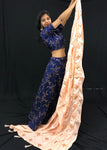 Royal Blue and Peach Embroidered Lehenga