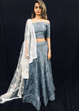 Grey Floral Lehenga and Lucknowi Dupatta