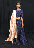 Royal Blue and Peach Embroidered Lehenga