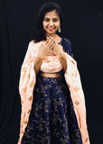 Royal Blue and Peach Embroidered Lehenga