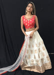 Pink And Ivory Embroidered Lehenga Set