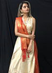 Ivory Banarasi Lehenga With Narangi Dupatta