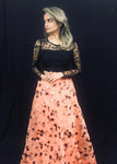 Black & Peach Organza Lehenga