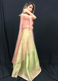 Pink & Light Green Lehenga With Cape Dupatta