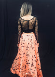 Black & Peach Organza Lehenga