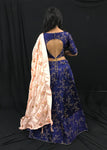 Royal Blue and Peach Embroidered Lehenga