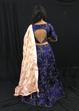 Royal Blue and Peach Embroidered Lehenga