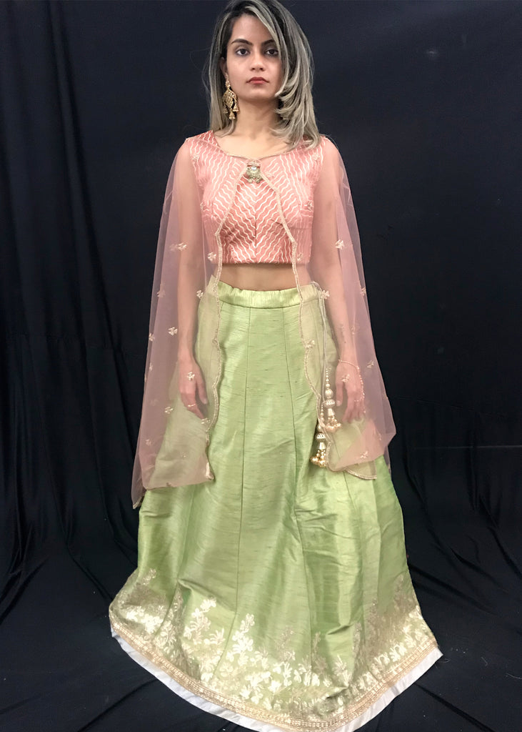 Light Green Thread and Sequins work Poncho Overcoat Styled Crop Top Le –  Seasons Chennai