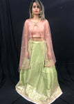 Pink & Light Green Lehenga With Cape Dupatta