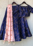 Royal Blue and Peach Embroidered Lehenga